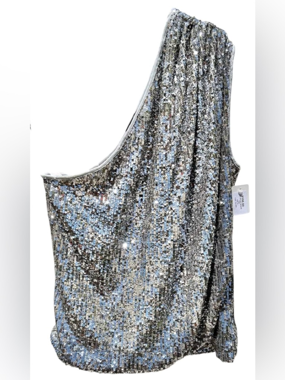 NWT GENERATION LOVE Tina Silver Sequin One Shoulder Vegas Party Top Size S $198 - Picture 2 of 7